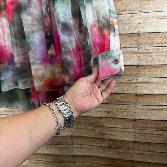 ADAM LIPPES Tie-Neck Silk Floral Print Chiffon Blouse Size 8 - Picture 3 of 6